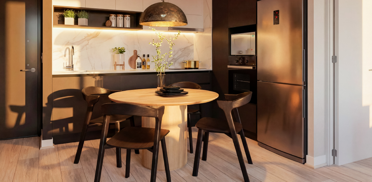 Cocina con suite de electrodomésticos