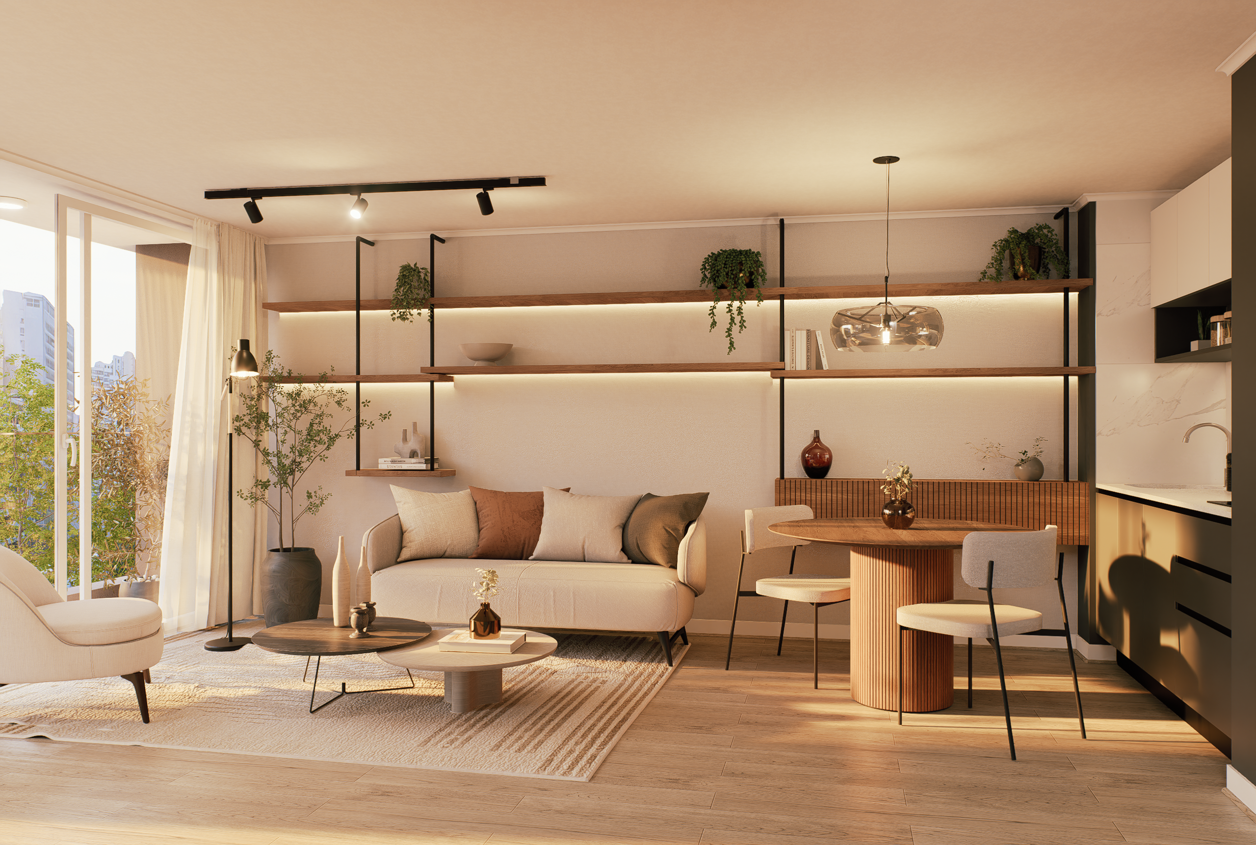 Moderno living y comedor