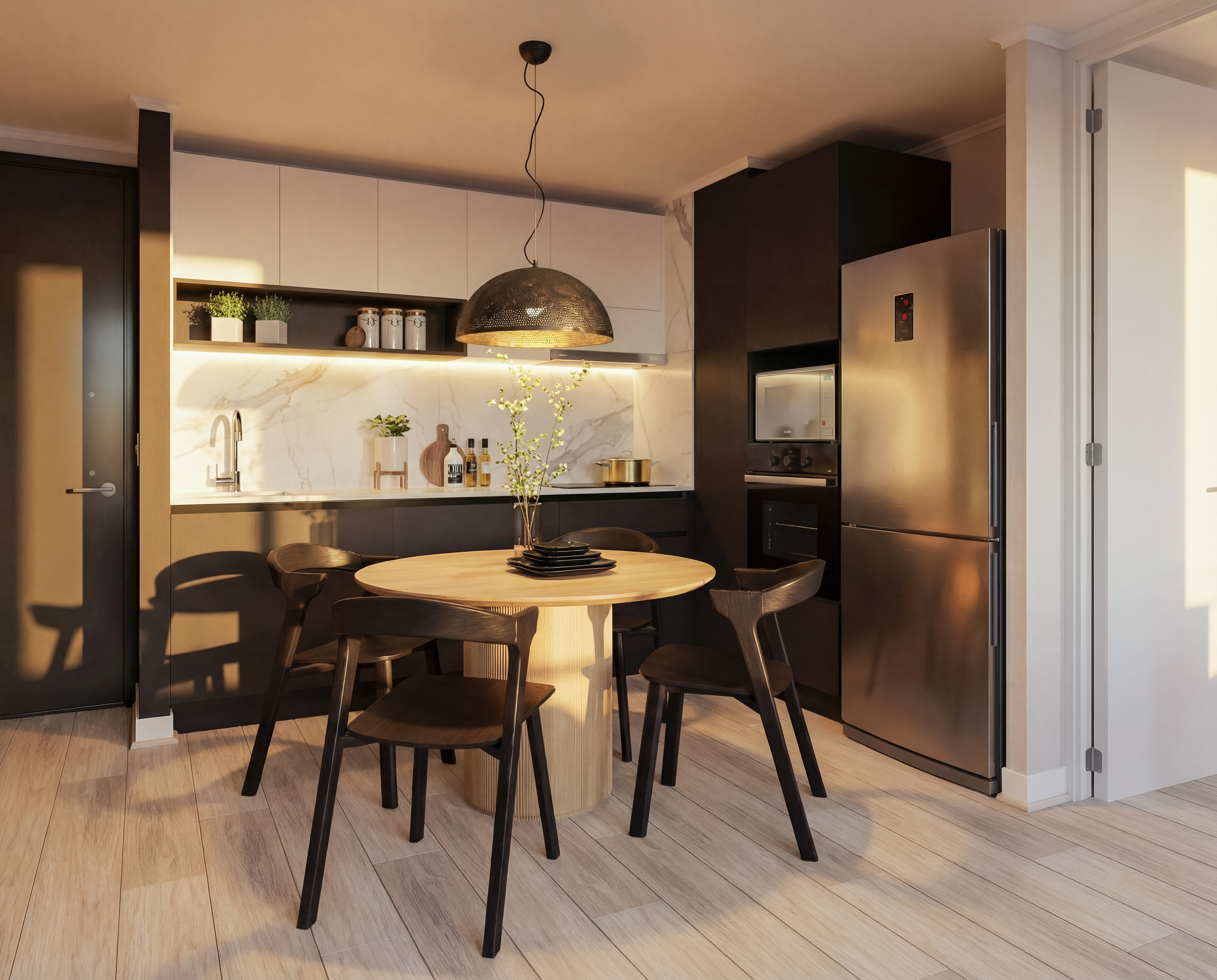 Cocina con suite de electrodomésticos 